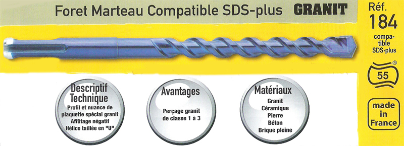 Foret Marteau Compatible SDS-plus granit